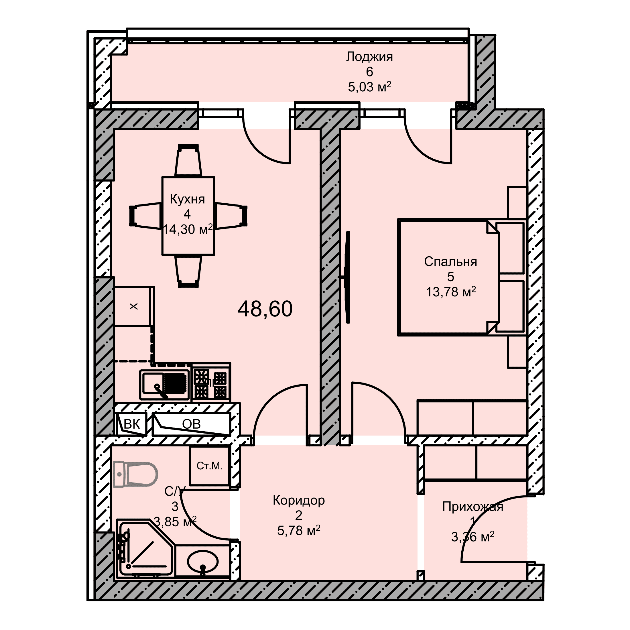 Планировка: Квартира · 48,60 м²
