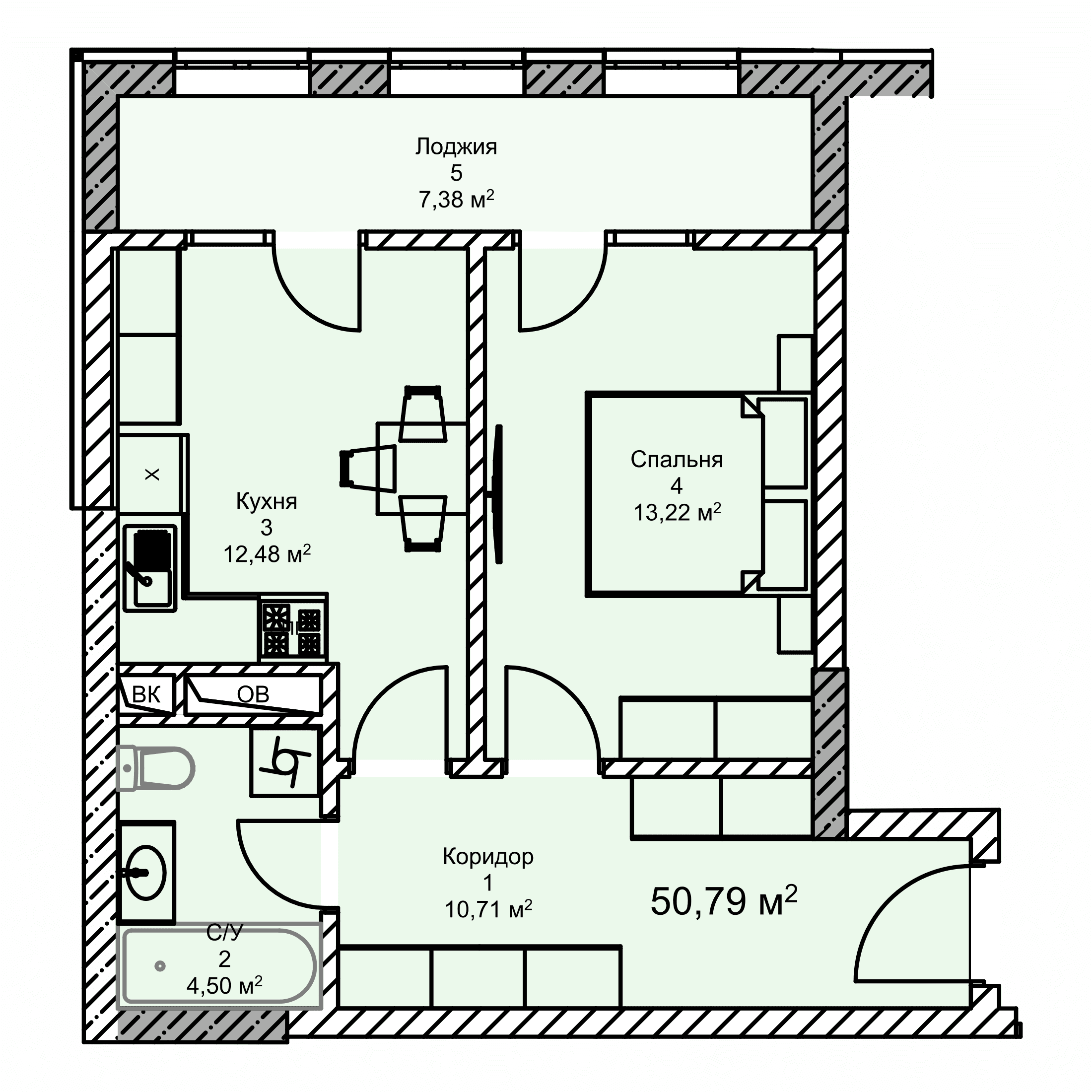 Планировка: Квартира · 50,79 м²