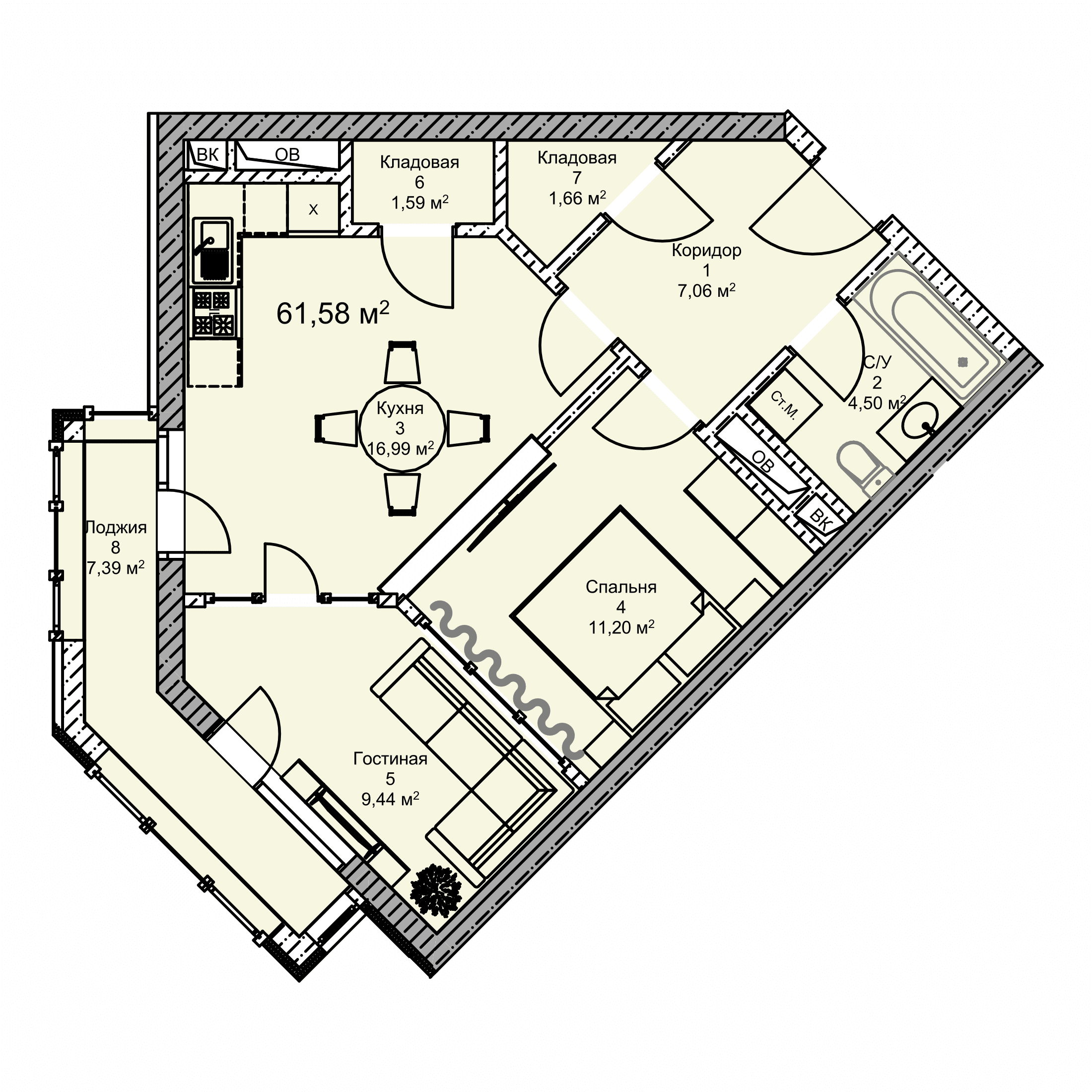 Планировка: Квартира · 61,58 м²