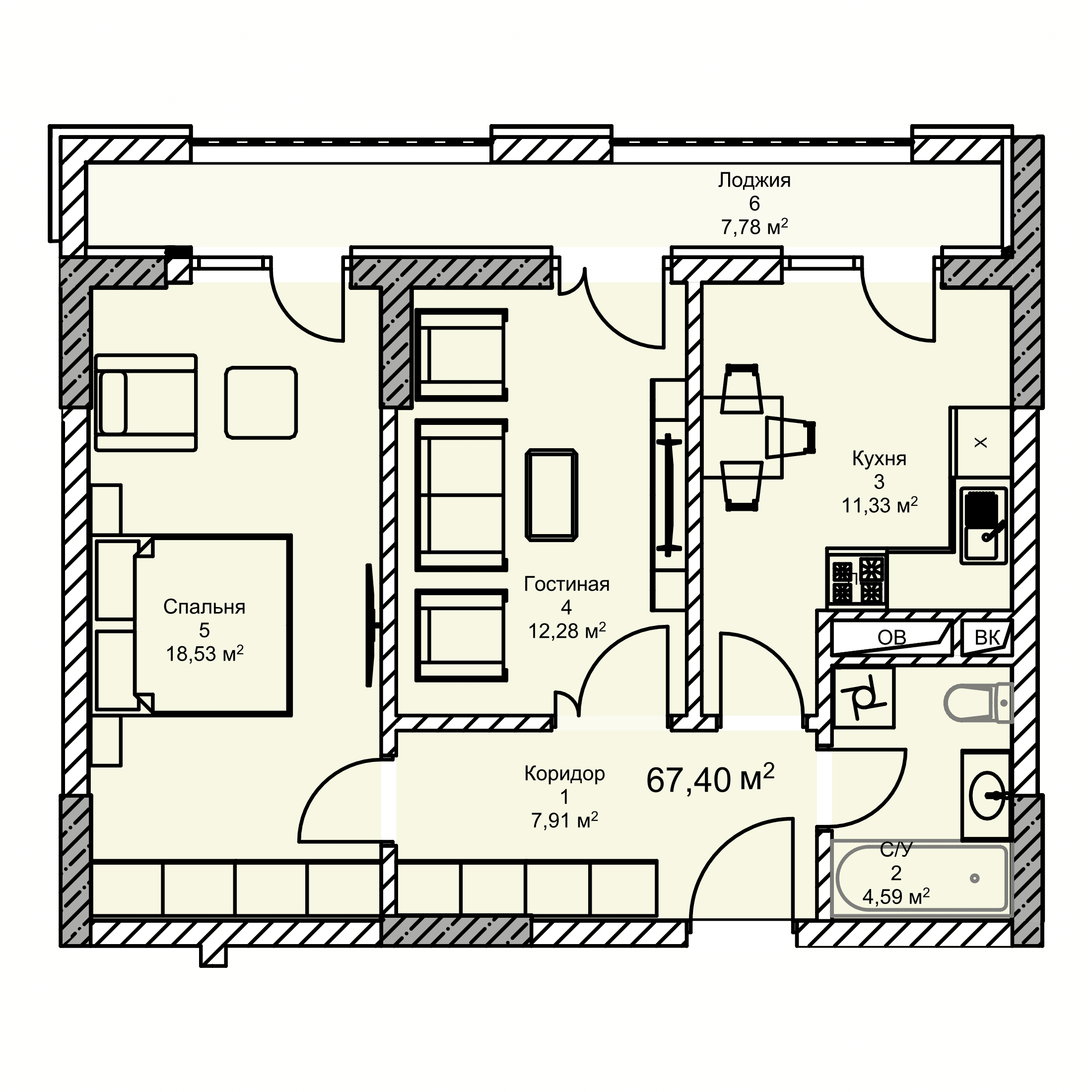 Планировка: Квартира · 67,40 м²