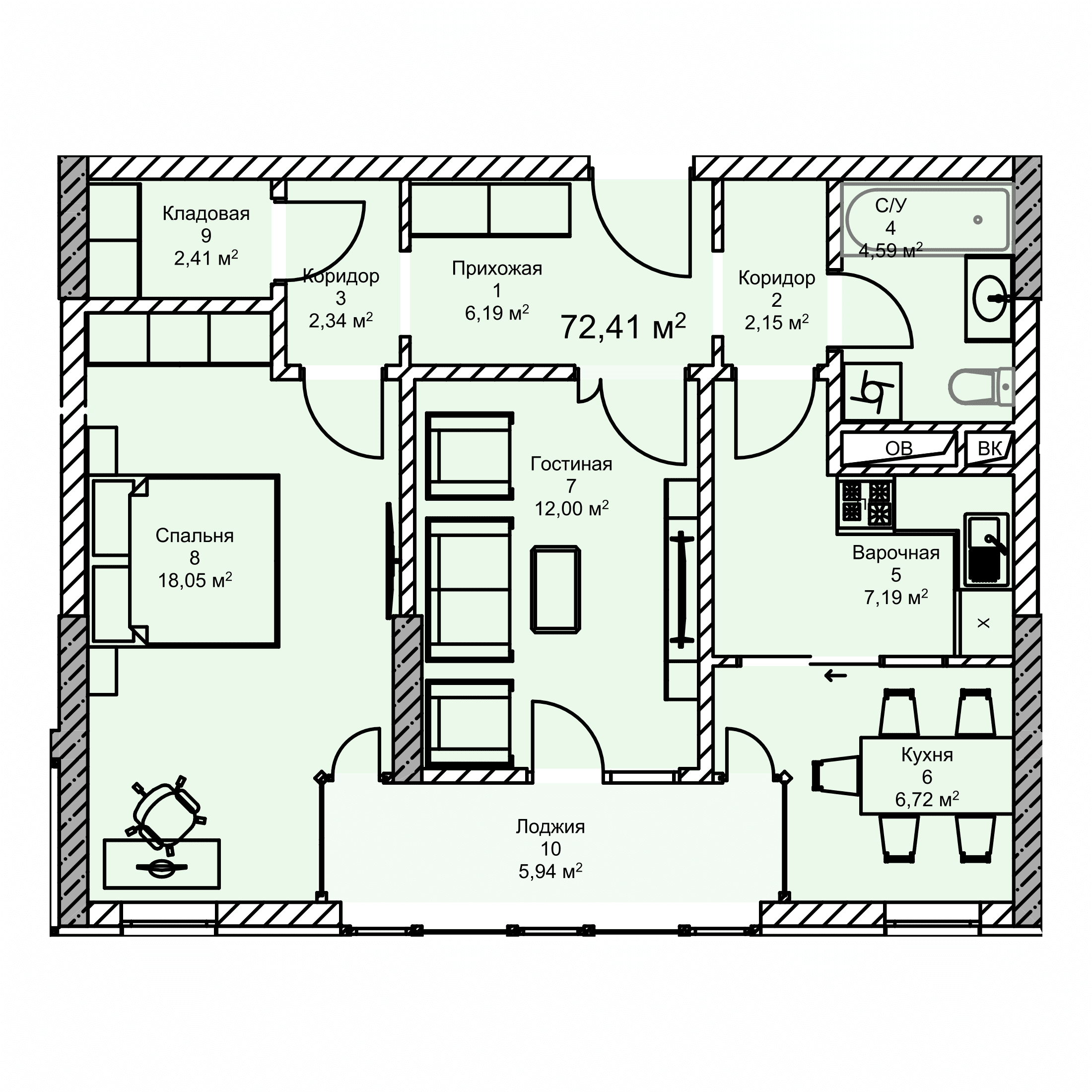 Планировка: Квартира · 72,41 м²