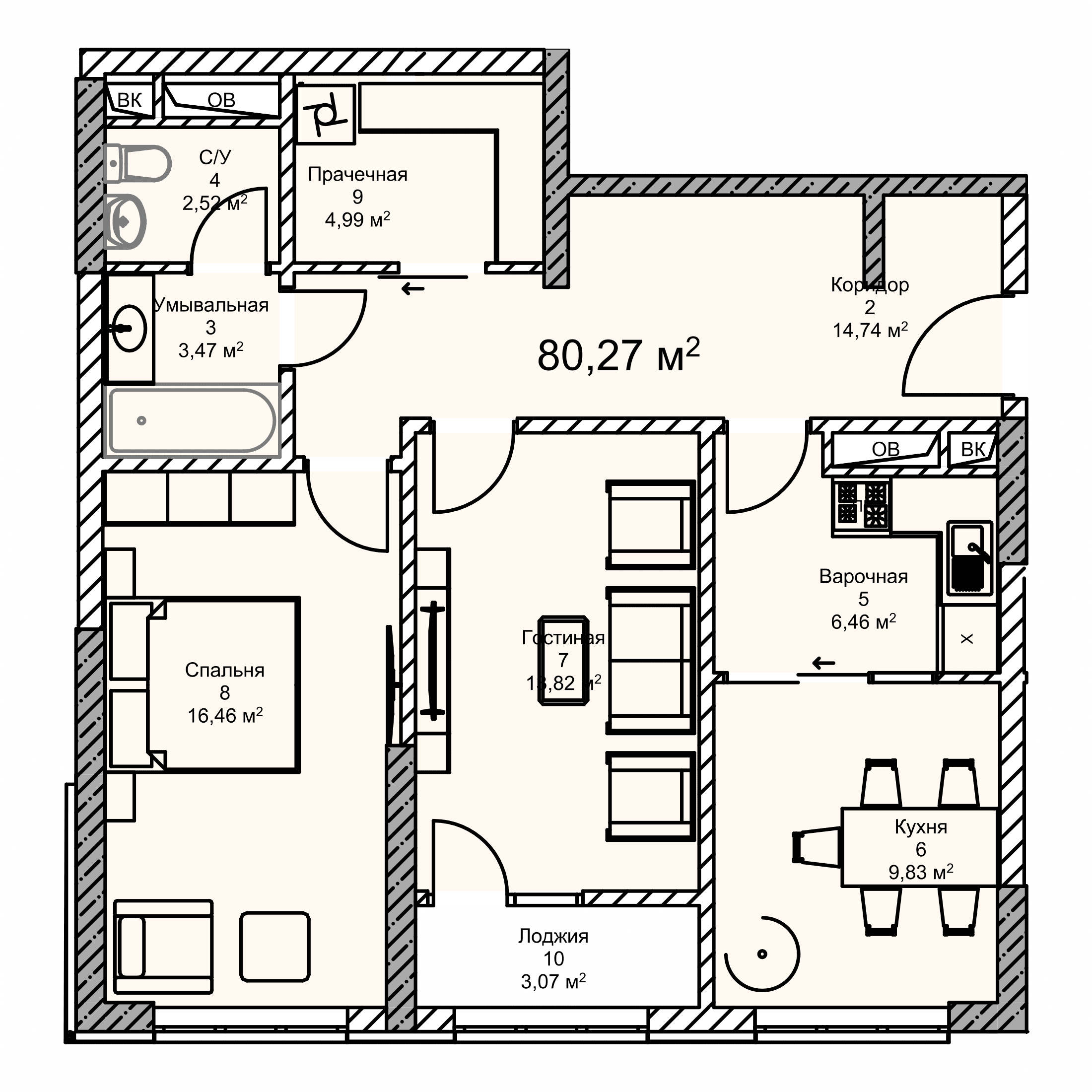Планировка: Квартира · 80,27 м²