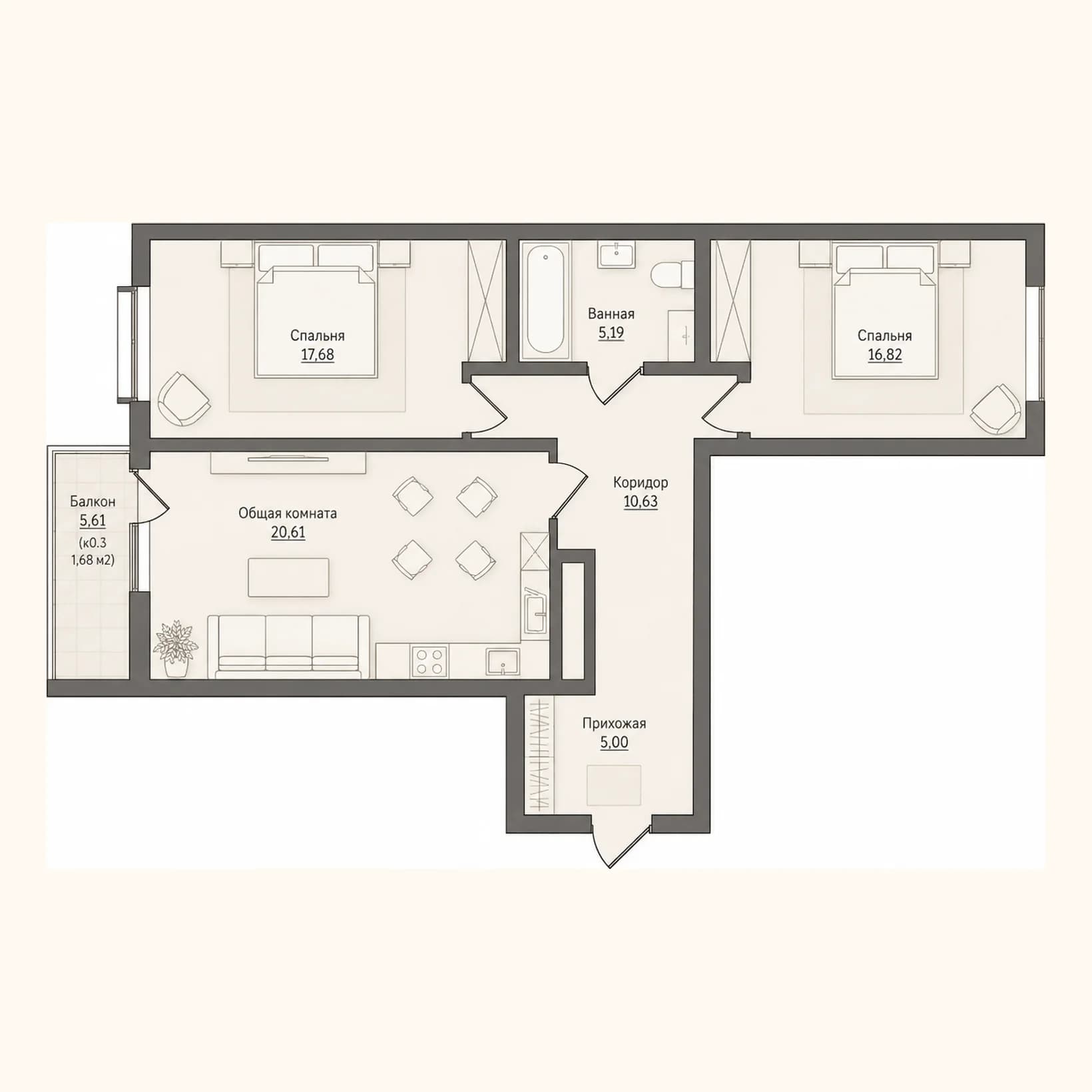 Планировка: План 2 · 77,61 м²