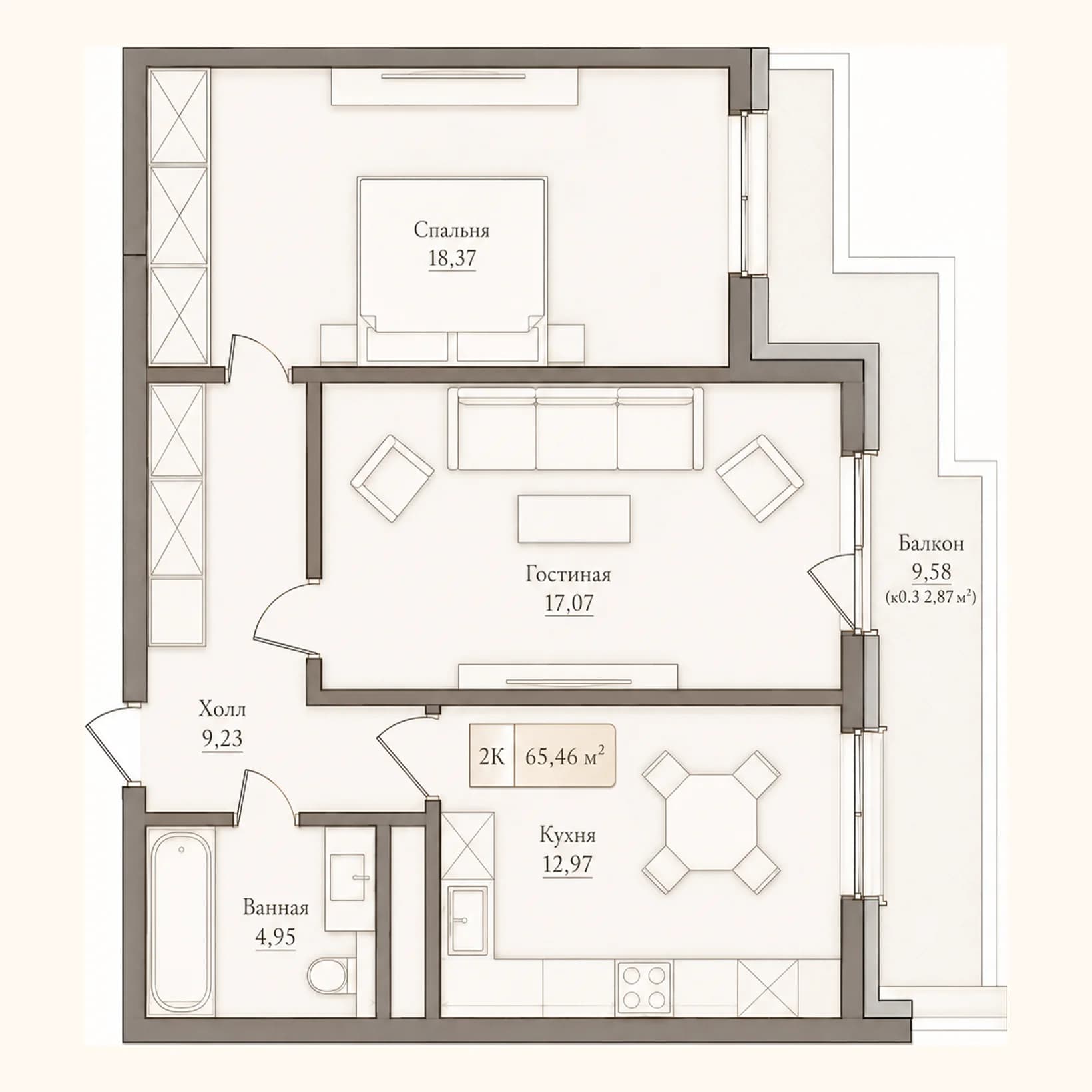 Планировка: План 15 · 65,46 м²