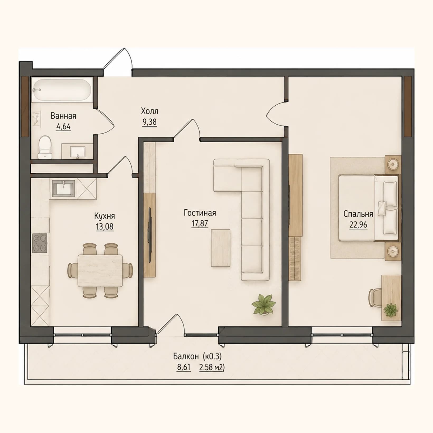 Планировка: План 17 · 70,51 м²