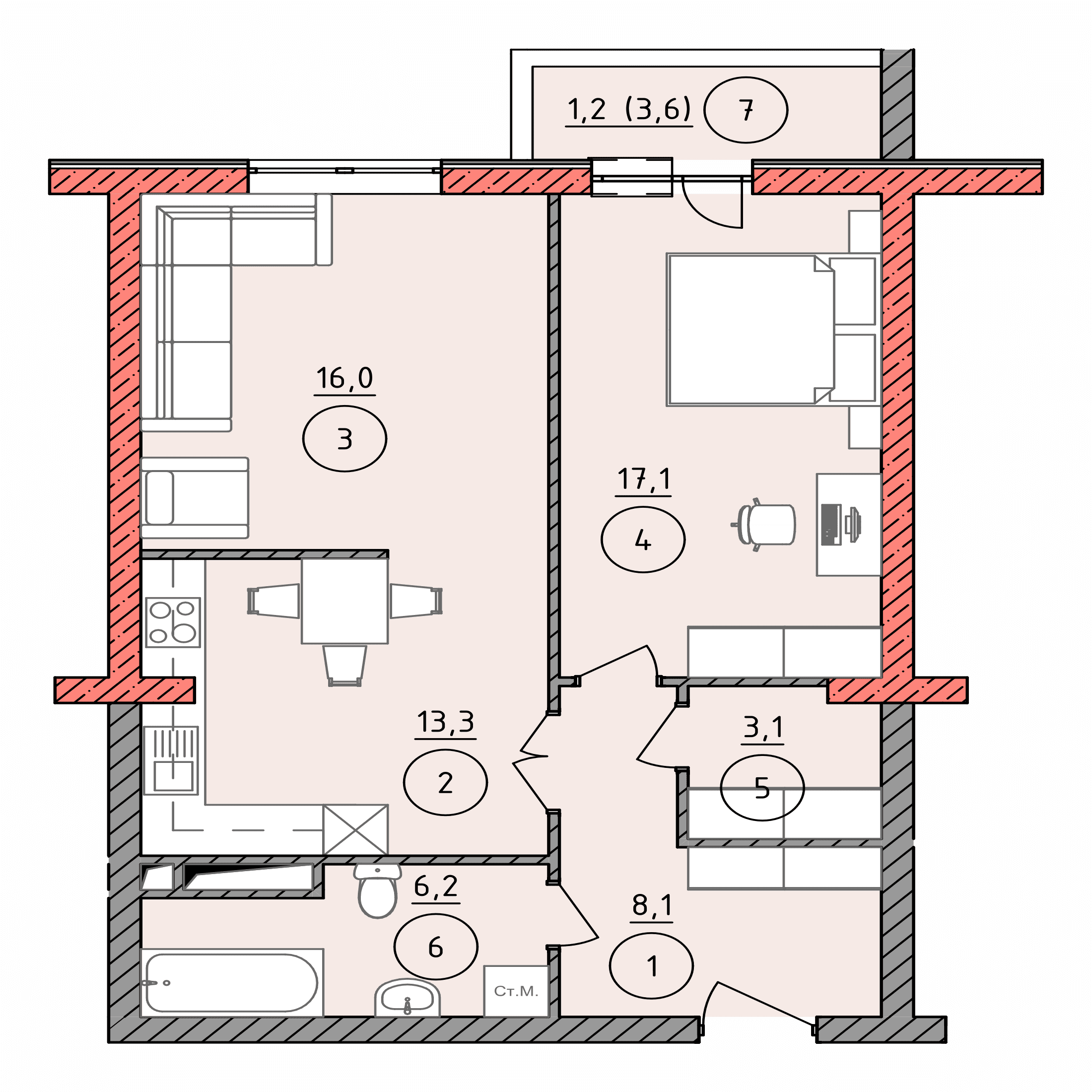 Планировка: 1А–1Г · 65 м²